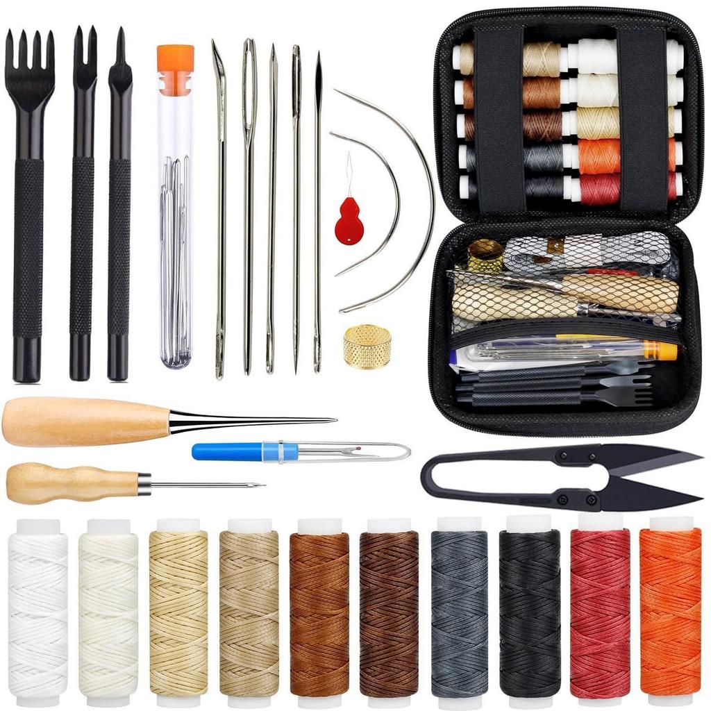 Hand-Stitched Leather Goods DIY Sewing Kit: 33-Piece Set for Making Leather Items