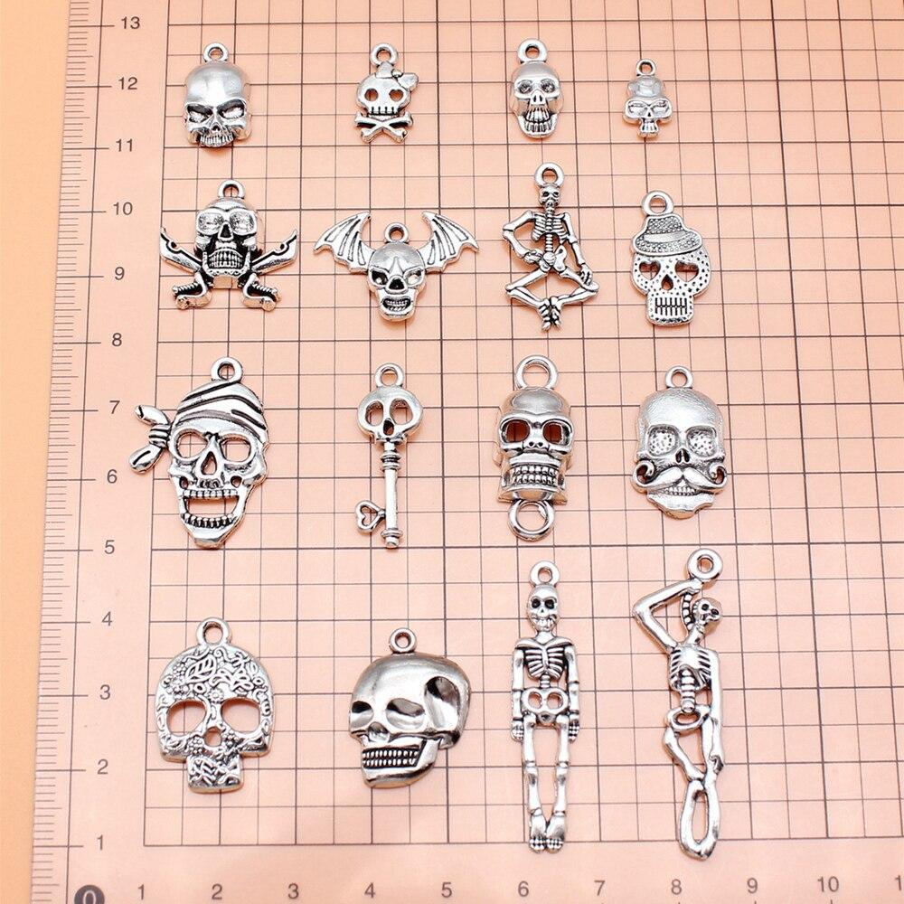 16pcs/set Skull Skeleton Charms Jewelry Making Supplies Crafts Trend