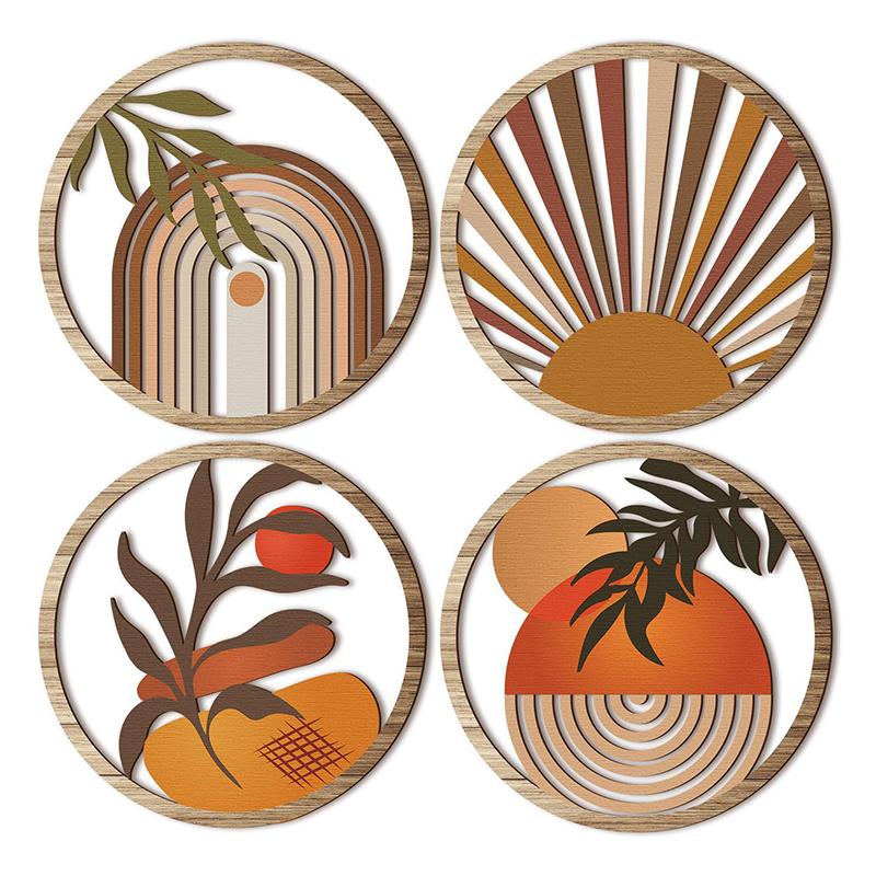 

4 Pcs Wood Wall Decor Hanging Crafts Elegant Bohemian Wall Decor Painting Aesthetic Nursery Wall Decor Art Ornaments