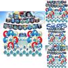 Blue Children Birthday Party Decoration Set Paper Flag Cartoon Cake Insert Balloon
