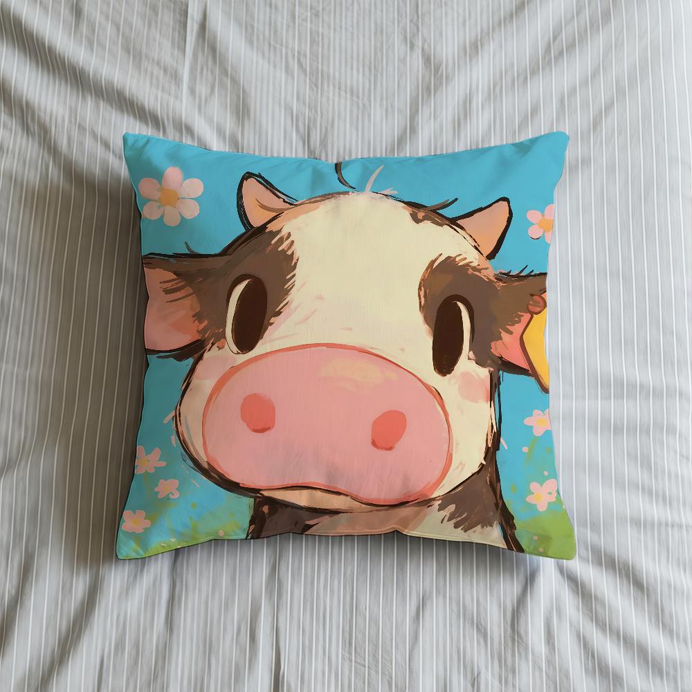 Cushion Cute Cover Soft Case Sofa Living Cartoon Room Illustration Home Comfortable Office Cow Decor Protective Pillow