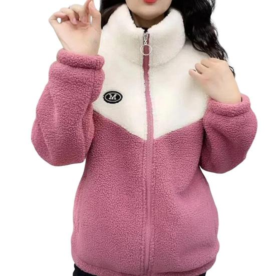 Women's Fuzzy Fleece Jacket Zip Up Stand Collar Sherpa Coat Fall