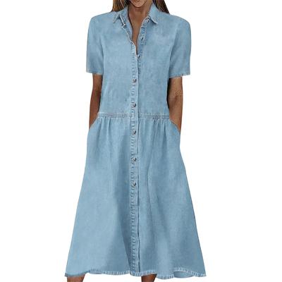 (SU)Women's Summer Sleeveless V-neck Casual Temperament Denim Dress