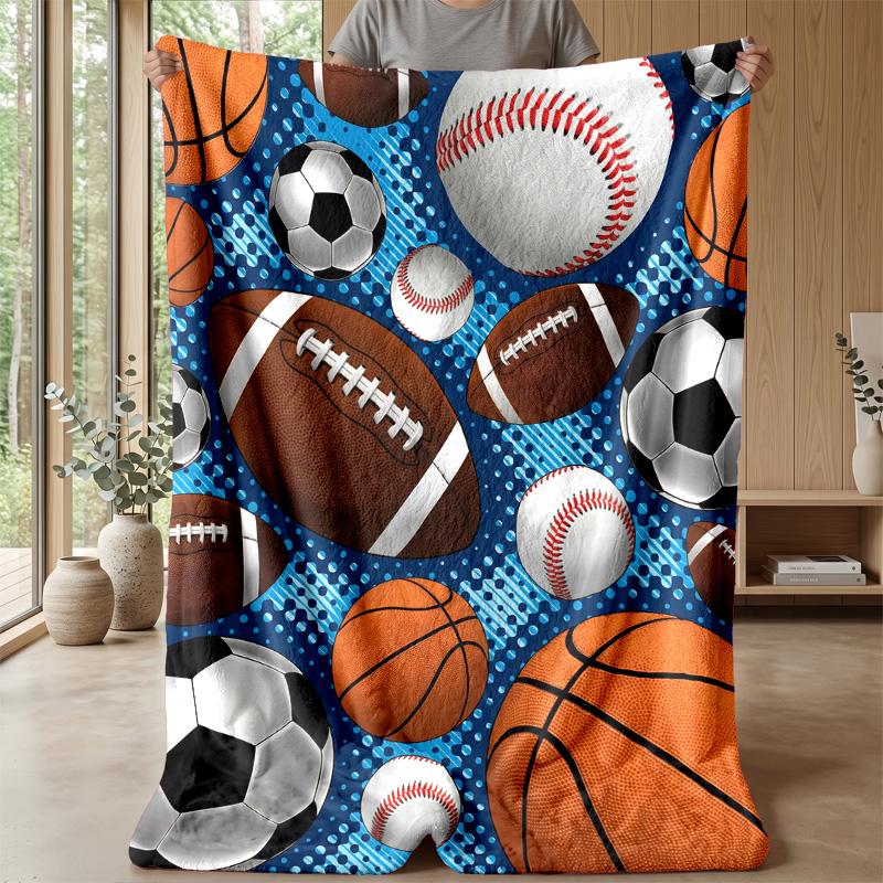 Sports Ball Collage Theme Blanket Lightweight Warm Flannel Blanket Decorative Throw Blanket for Home Decoration