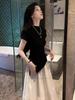 Black Oversize Knitted Ice Silk Sleeveless Top With Embroidery For Summer Casual Wear