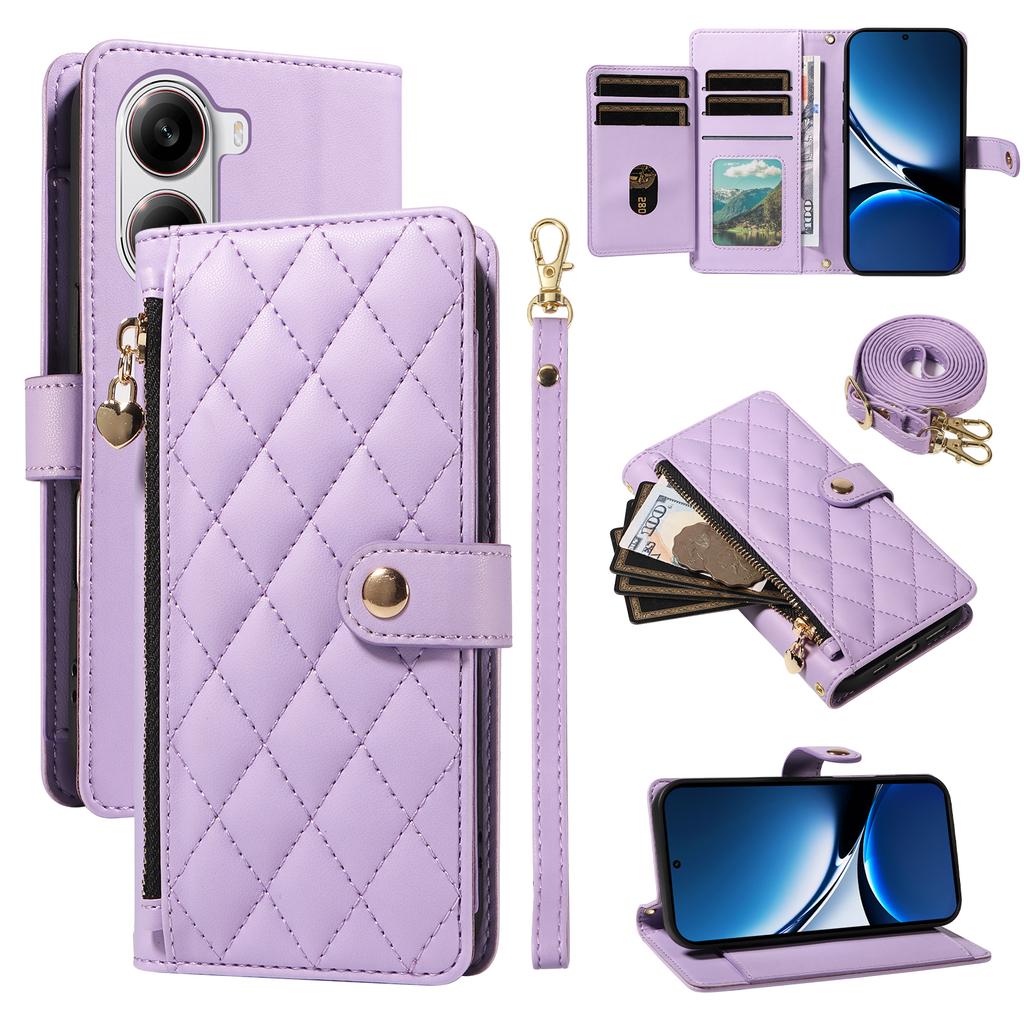 For Xiaomi Poco X7 Pro 5G/Xiaomi Redmi Turbo 4 5G Wallet Case with Straps,Rhombus Leather Stand Phone Cover