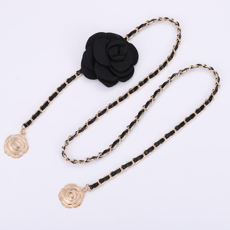Camellia Waist Chain Women'S Decorative Sweater Dress Waist Metal Wear Pu Chain Large Flower Thin Belt