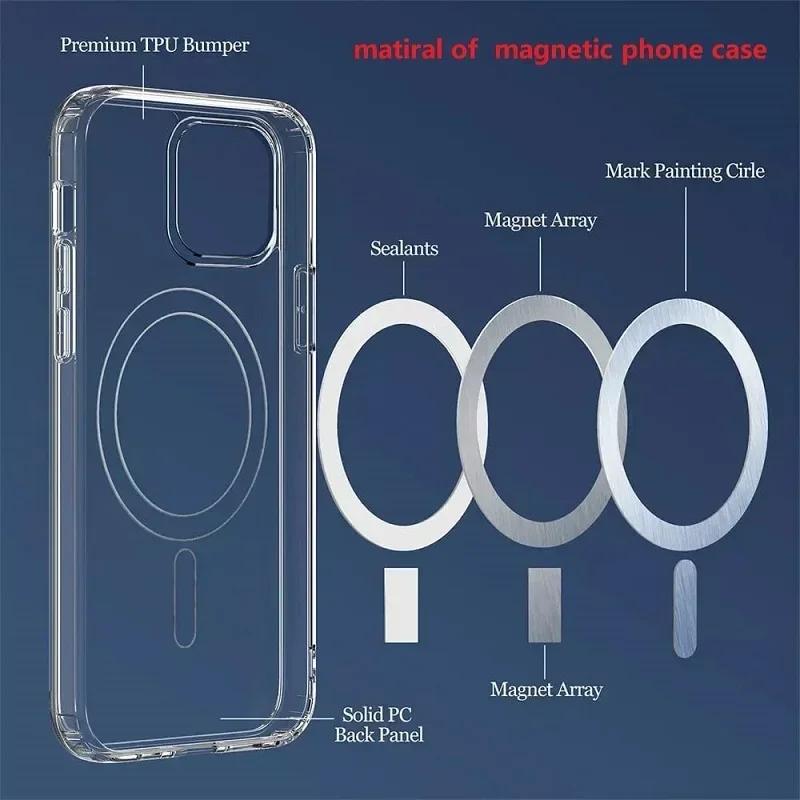 Magnetic Adsorption Wireless Charge Case For Apple iPhone 16 15 14 Plus 13 12 11 Pro Compatible With MagSafe Transparent Cover