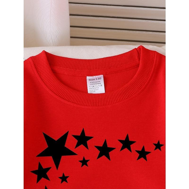 European sizes Kids' Crewneck Sweatshirt Star Pattern Black And White Design , Sportswear And Casual Wear, Soft And Comfortable, Children's Clothing