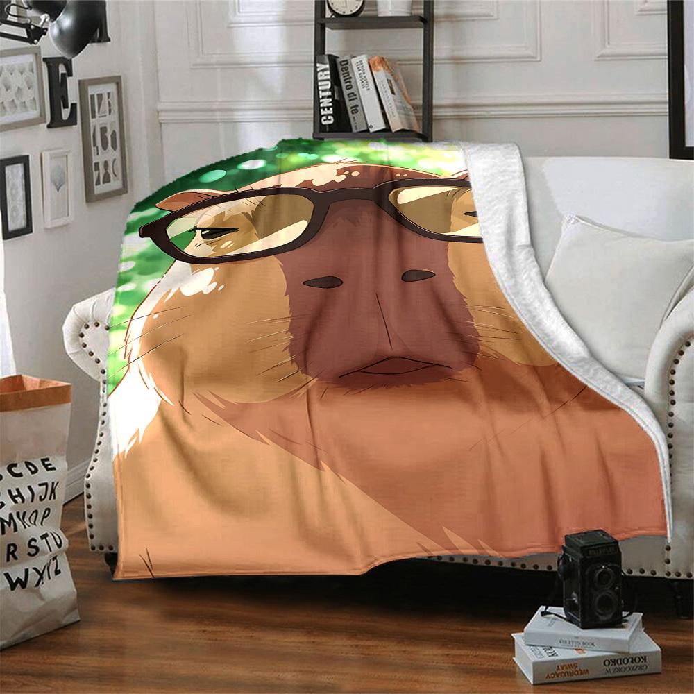 1pc Glasses, Capybara Blanket Lightweight Flannel Blanket Throw Blanket For Sofa, Bed, Travel, Camping, Livingroom, Office, Couch, Chair, And Bed yy25