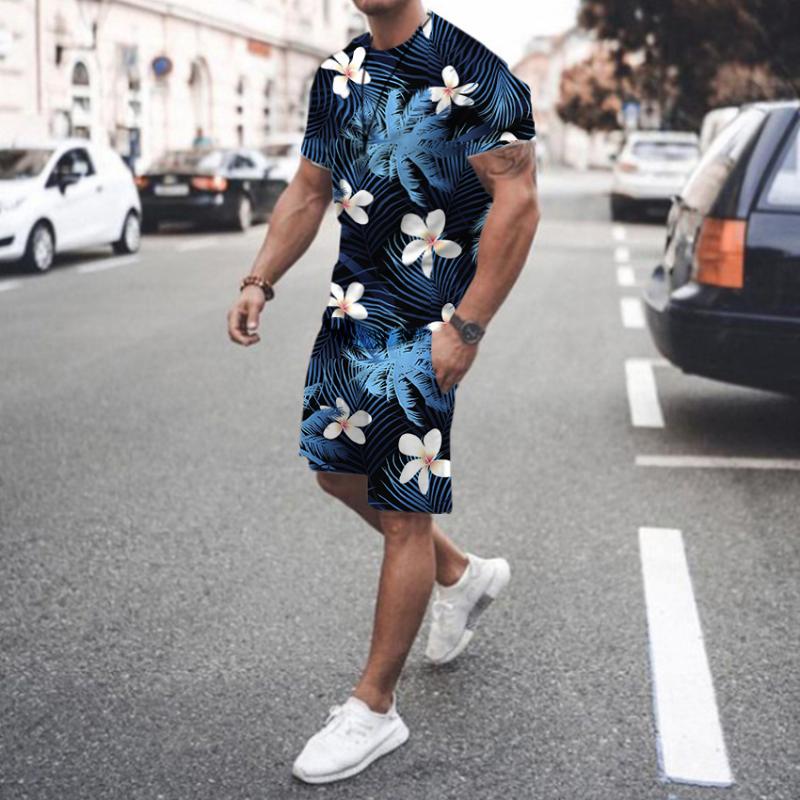 2024 Hawaii T-shirt and Shorts Men's and Youth Two-piece Set Summer New Vacation Set Fashionable Street 3D Printing Set