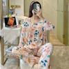 Yini shirt human cotton and silk long-sleeved pajamas women's explosive women's loungewear summer long-sleeved human cotton set clearance treatment