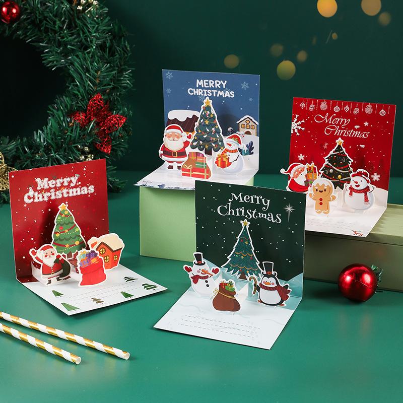 3D Pop Up Christmas Cards Foldable Greeting Cards Festive Holiday Cards New Year Blessings Cards Colorful Message Card Gift Cards For Christmas