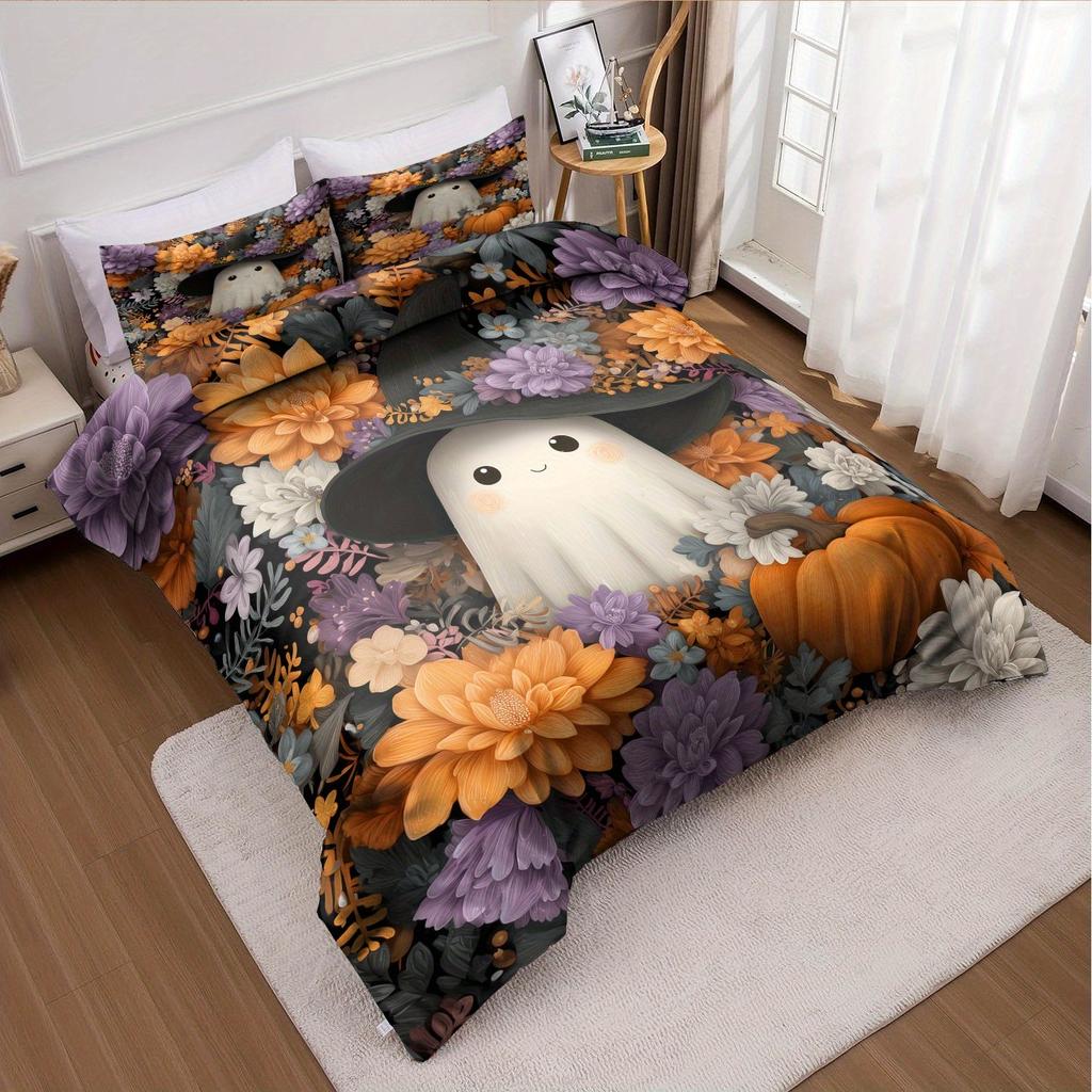 Comforter 3Pcs Halloween Pumpkin Monster Without Core 1 2 S Soft Floral For Bedroom