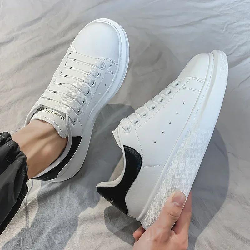 White Leather Men Casual Shoes Platform Outdoor Mens Walking Running Sneakers Breathable Board Shoes Women Tennis Sport Shoes