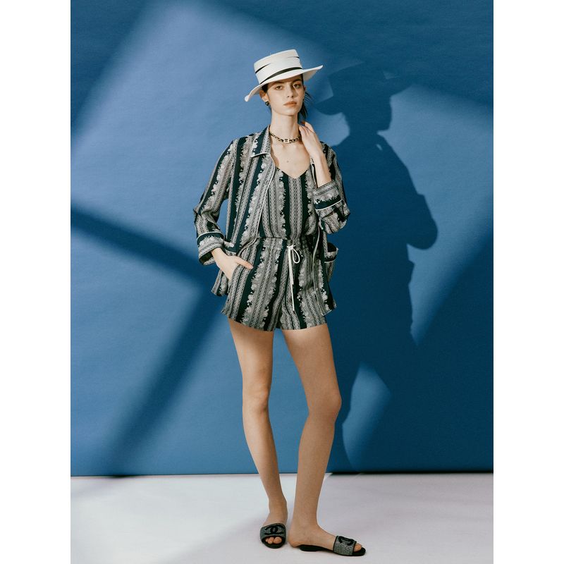 Blacknini Yinhuafu/Holiday Series Matte 12 M Silk Crepe De Chine Shirt/Sling/Shorts