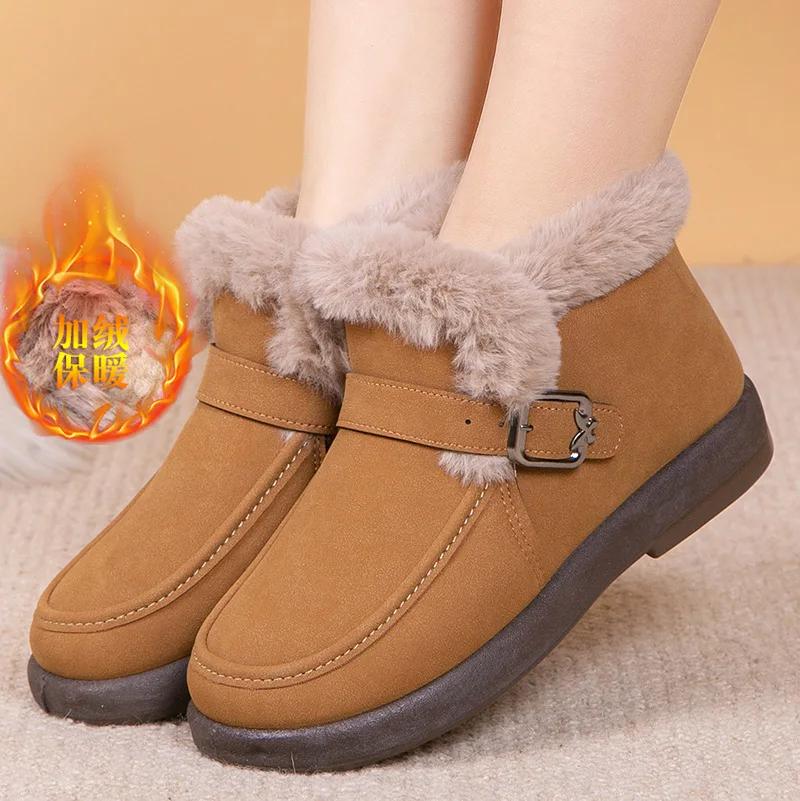 Fashion Winter Women's Snow Boots Korean Version 2025 New Plush Comfortable Super Warm Anti Slip Soft Bottom Belt Buckle Women's Shoes