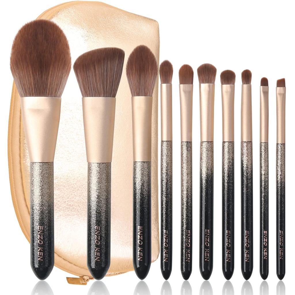 ENZO KEN Black and Gold Gorgeous Brush Set with Makeup Pouch