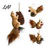 Cute Fluffy Squirrel Figurine Christmas Ornaments for Tree Felt Plush Woodland with Pine Winter Seasonal Tree Cone Hanging Forest Animal Decoration