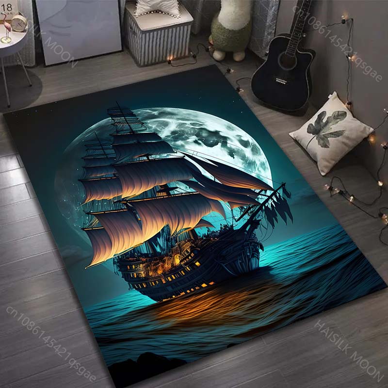 15 Sizes Sailing Ghost Ship Print Carpet for Living Room Bedroom Sofa Doormat Decor Sofa Area Rug Non-slip Floor Mat