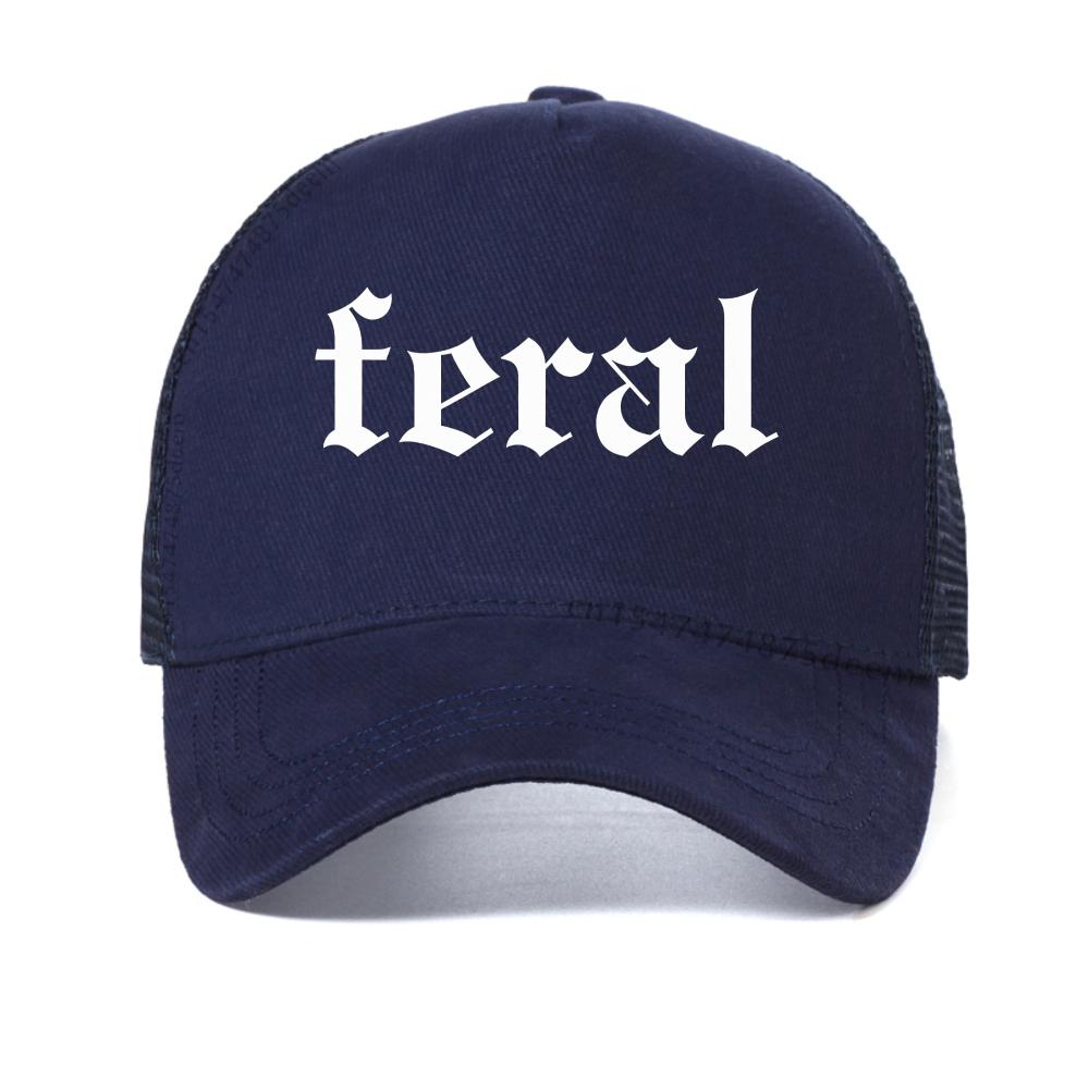 

Feral baseball cap Unisex Funny Graphic print caps fashion Casual Streetwear mesh cool Snapback hats outdoor sun trucker hat Adjustable темно-синього кольору