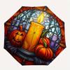 Halloween Buntglas Kerzenhalter mit KürbissenRegenschirm, Tragbarer 3-fach Kompakter Regenschirm, Weihnachtsgeschenk ES468