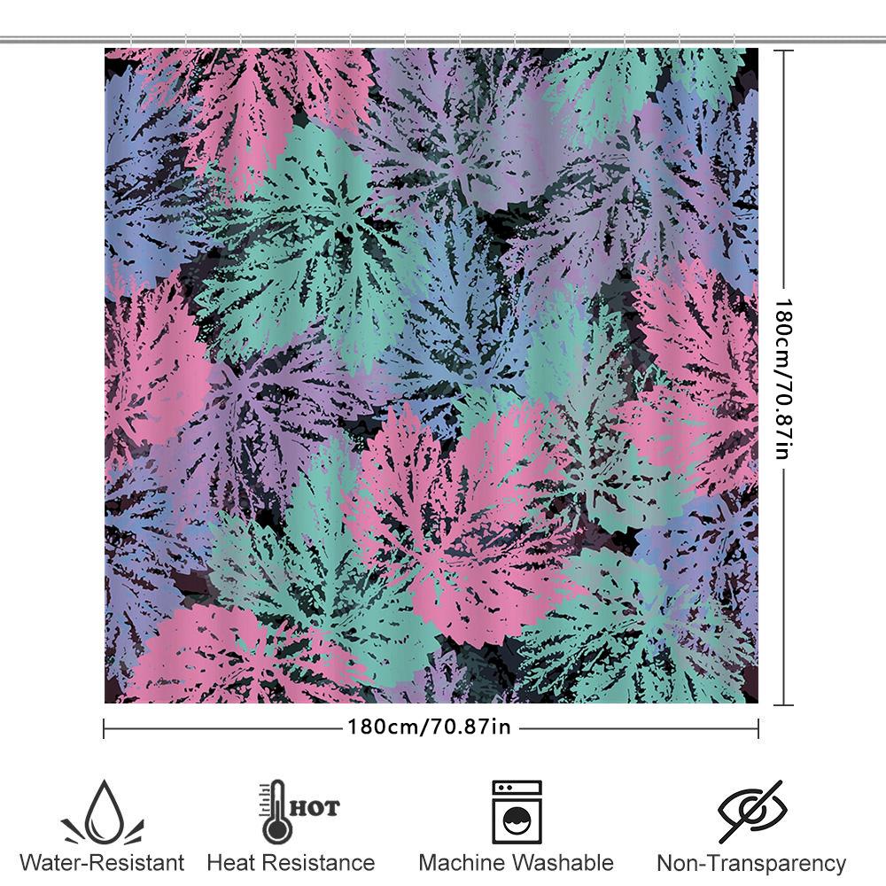 Bathroom Decor Shower Curtain Waterproof Fabric With Leaf Print Modern Abstract Design For Home Decoration 180 X 180Cm Pink Blue