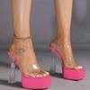 Women's Transparent One-Strap High-Heeled Crystal Slippers, Outer-Wear Casual Shoes, Sizes 5-11 US, LFD-3640-1