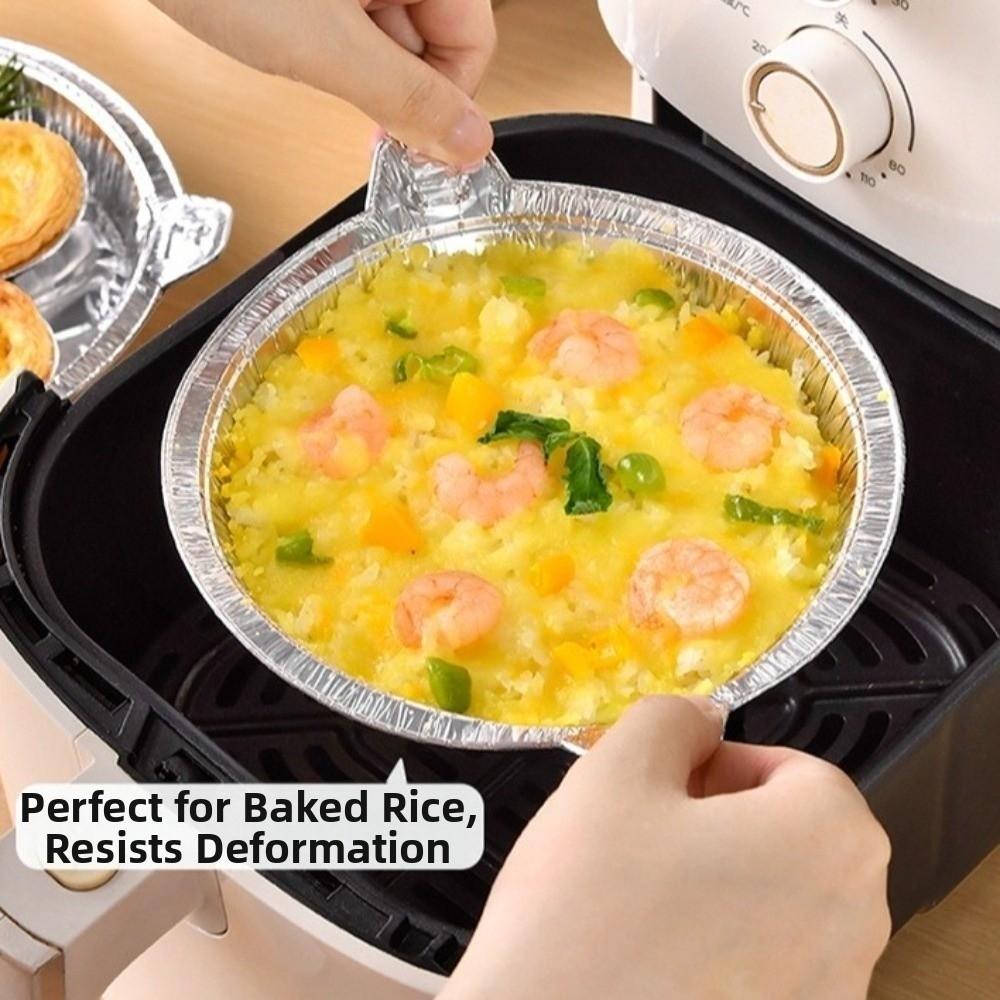 Round Foil Baking Pans with Double Handles Air Fryer Liners Pizza Base Liners Air Fryer Cooking