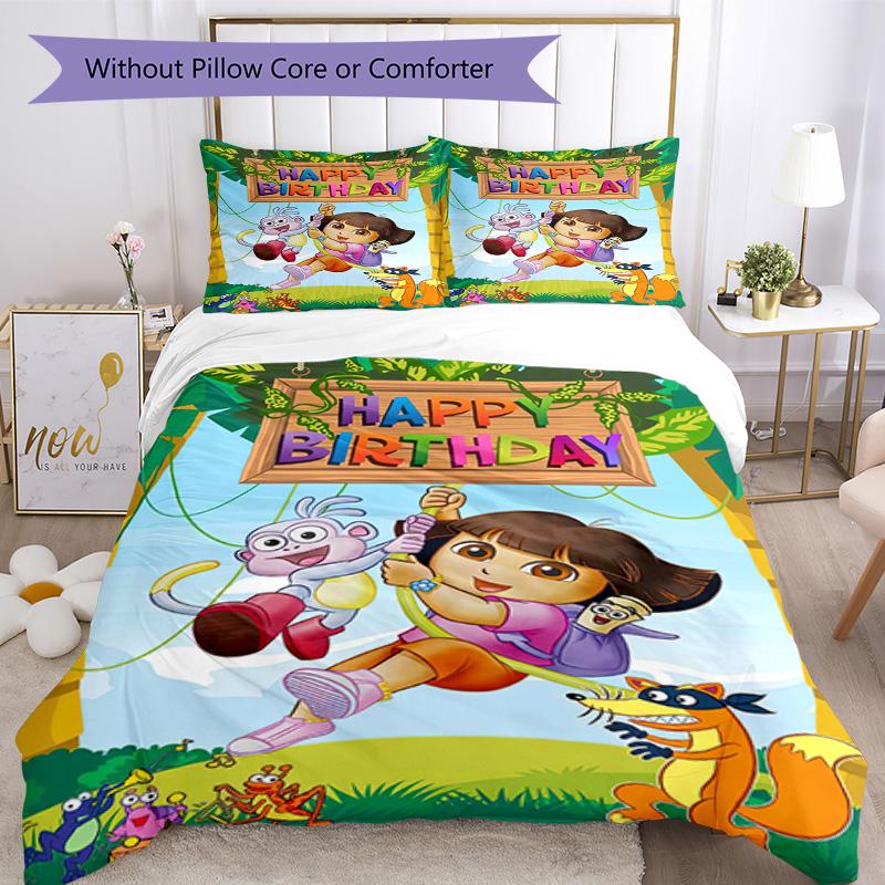 Dora Explorer Bedding Set Breathable Duvet Cover with Pillowcases Decorative Bed Linen for Bedroom Home Decoration Birthday Gift