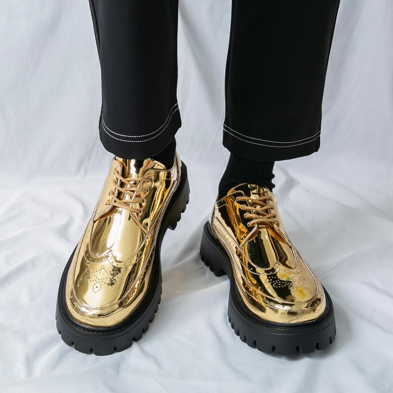 Casual Lace Up Men's Leather Shoes Comfortable and Thick Bottom Style Fashion Party and Nightclub 38-46 Outdoor Thick Soled