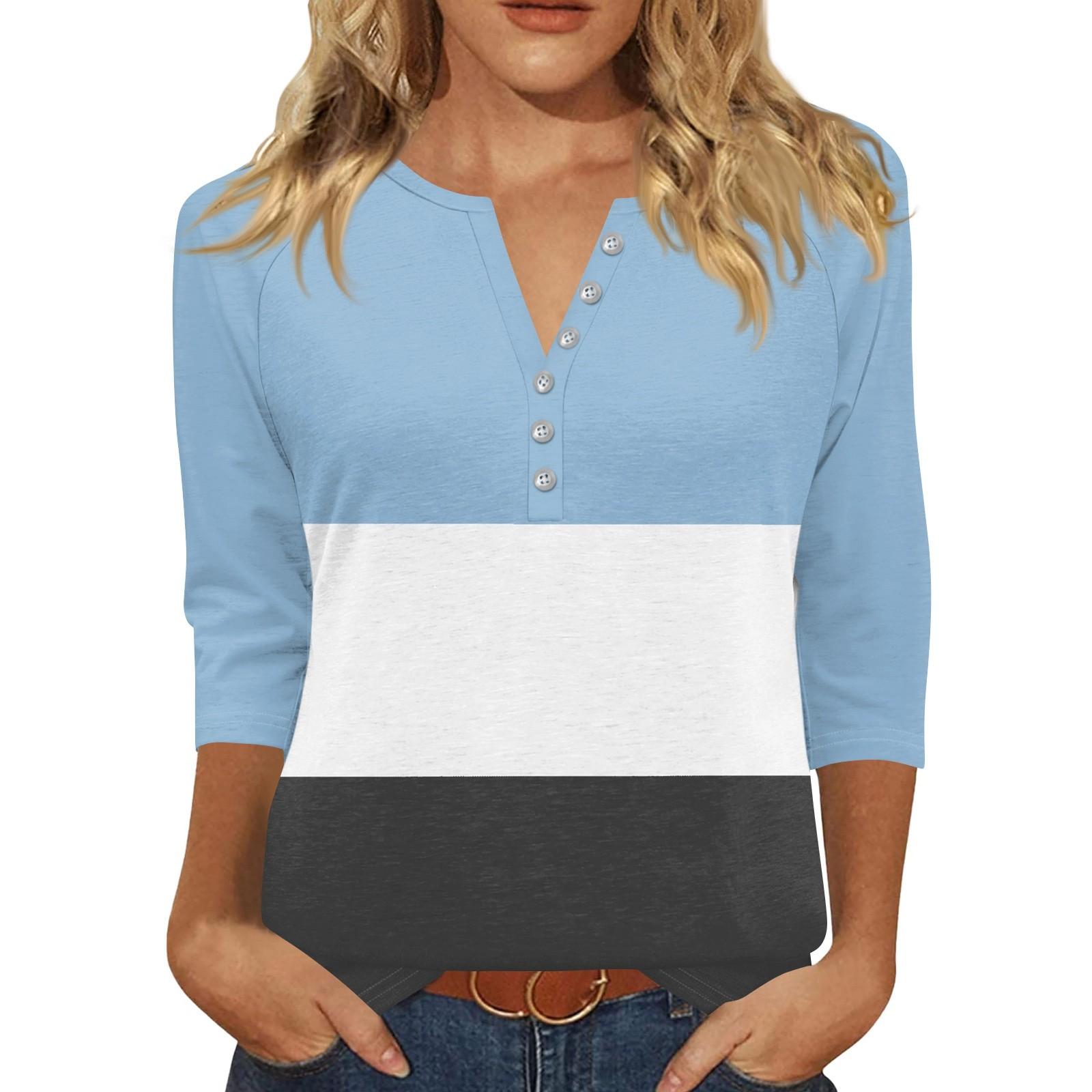 

Жіноча футболка з принтом на ґудзиках з рукавами 3/4, щоденна мода на вихідні, звичайний топ із V-подібним вирізом XL