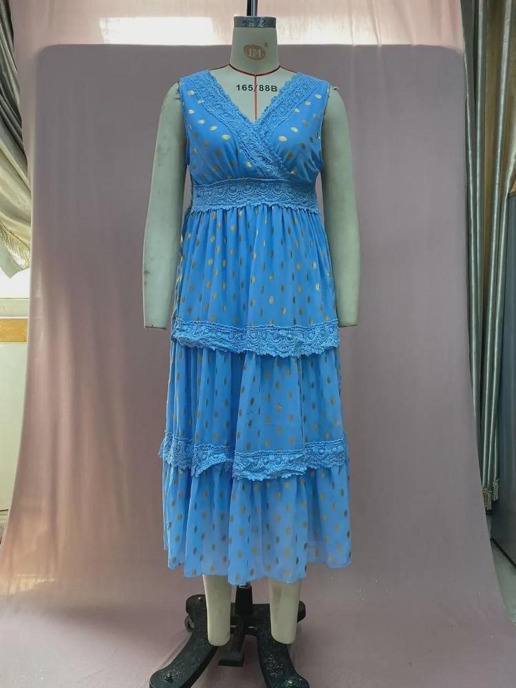 Summer Women Chiffon Midi Dress Deep V Neck Sleeveless Casual Elegant