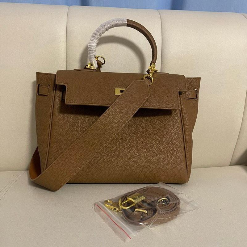 

Новая верхняя часть из натуральной воловьей кожи Togo, сумка с широким плечевым ремнем, диагональная женская сумка на одно плечо 28x12x21cm темно-коричневого