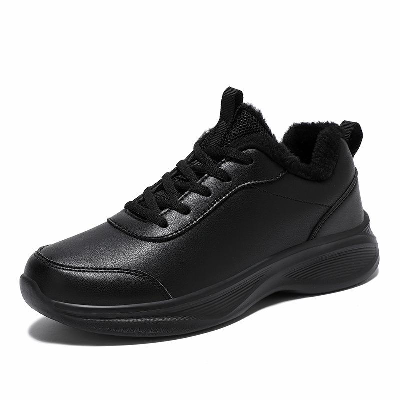 Microfiber Leather Shoes Pure Black Lightweight Sports Shoes Low-top Couple Shoes Large Size Casual Walking Running Shoes