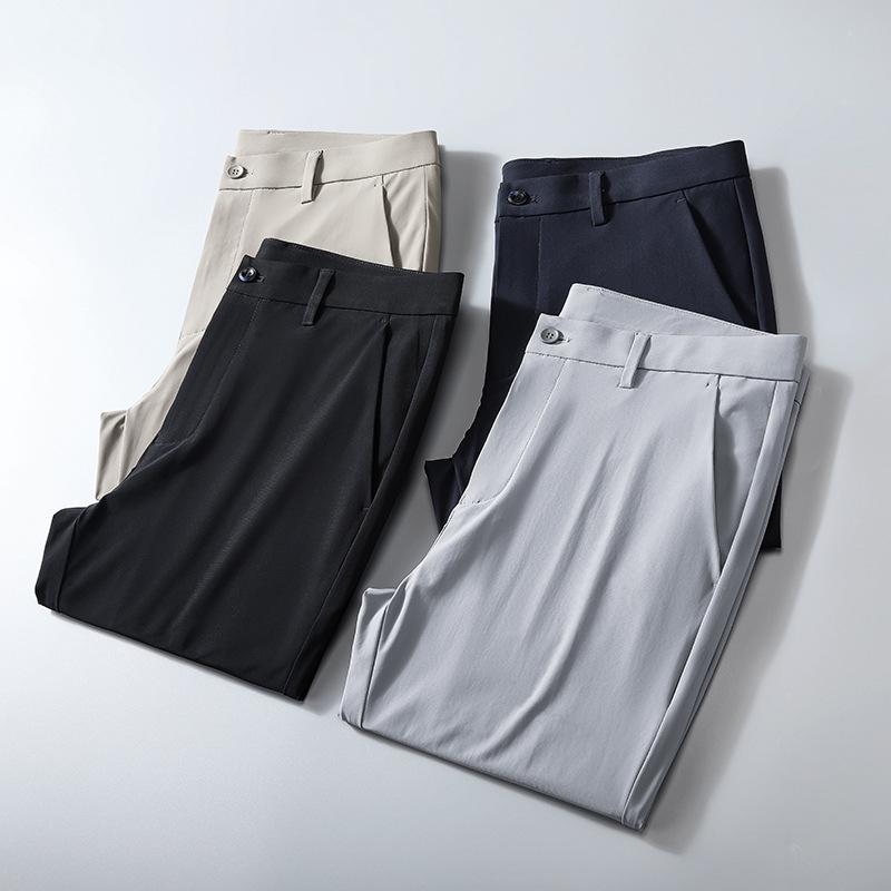 Summer Thin High Elasticity Straight Leg Business Casual Pants for Men with A Simple Hanging Feel