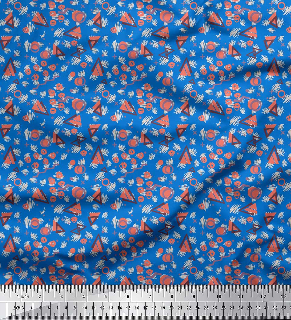 

Soimoi Blue Japan Crepe Satin Тканина з геометричним принтом з колом і трикутником на метр 42 дюйма 42 Inch Wide - Poly Crepe синій