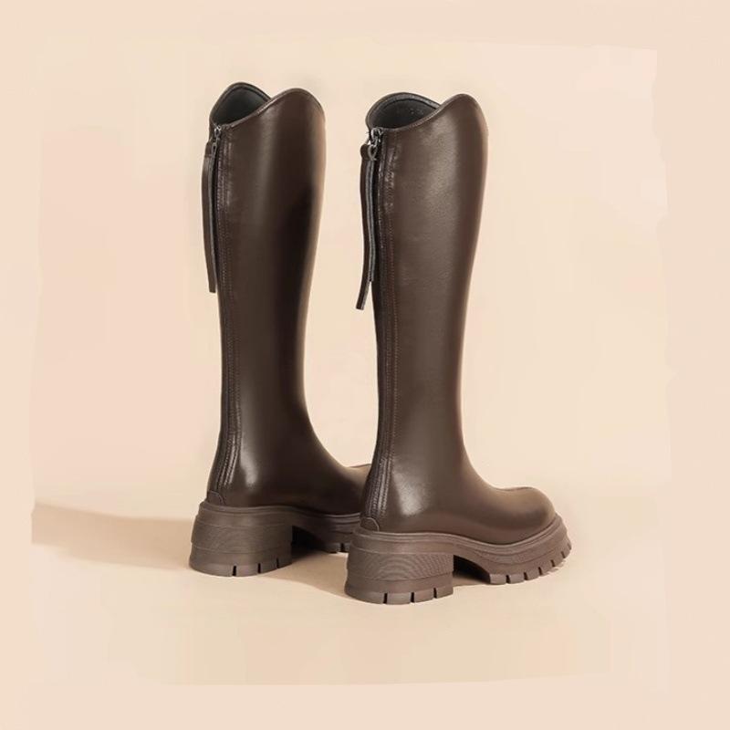Skinny boots women's 2025 autumn and summer outer wear velvet slim thick heel thick sole but knee simple design trendy knight boots