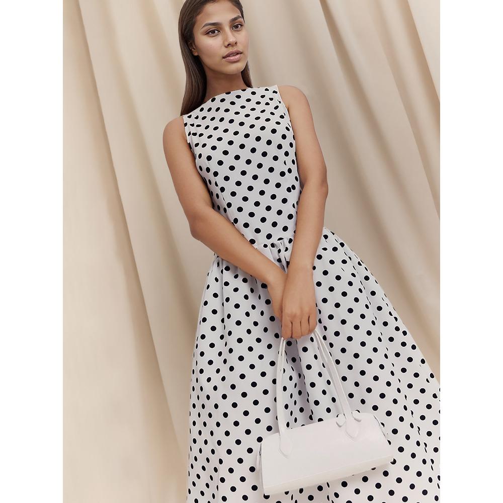 Elegant women s dress clothing small batch custom sleeveless polka dot long dress polka dot dress fashion size s
