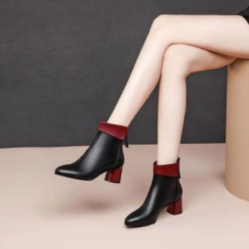 

Women s Ankle Boots Autumn Winter New Fashion Chunky Heel Round Toe Martin Boots Mid Heel Short Boots 40 чёрный