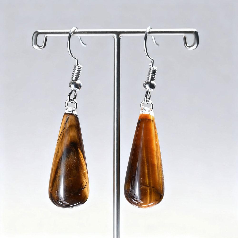 1pc Natural Stone Amethyst Green Aventurine Rose Quartz Tiger Eye Stone Pendant Earrings Bohemian Women's DIY Jewelry