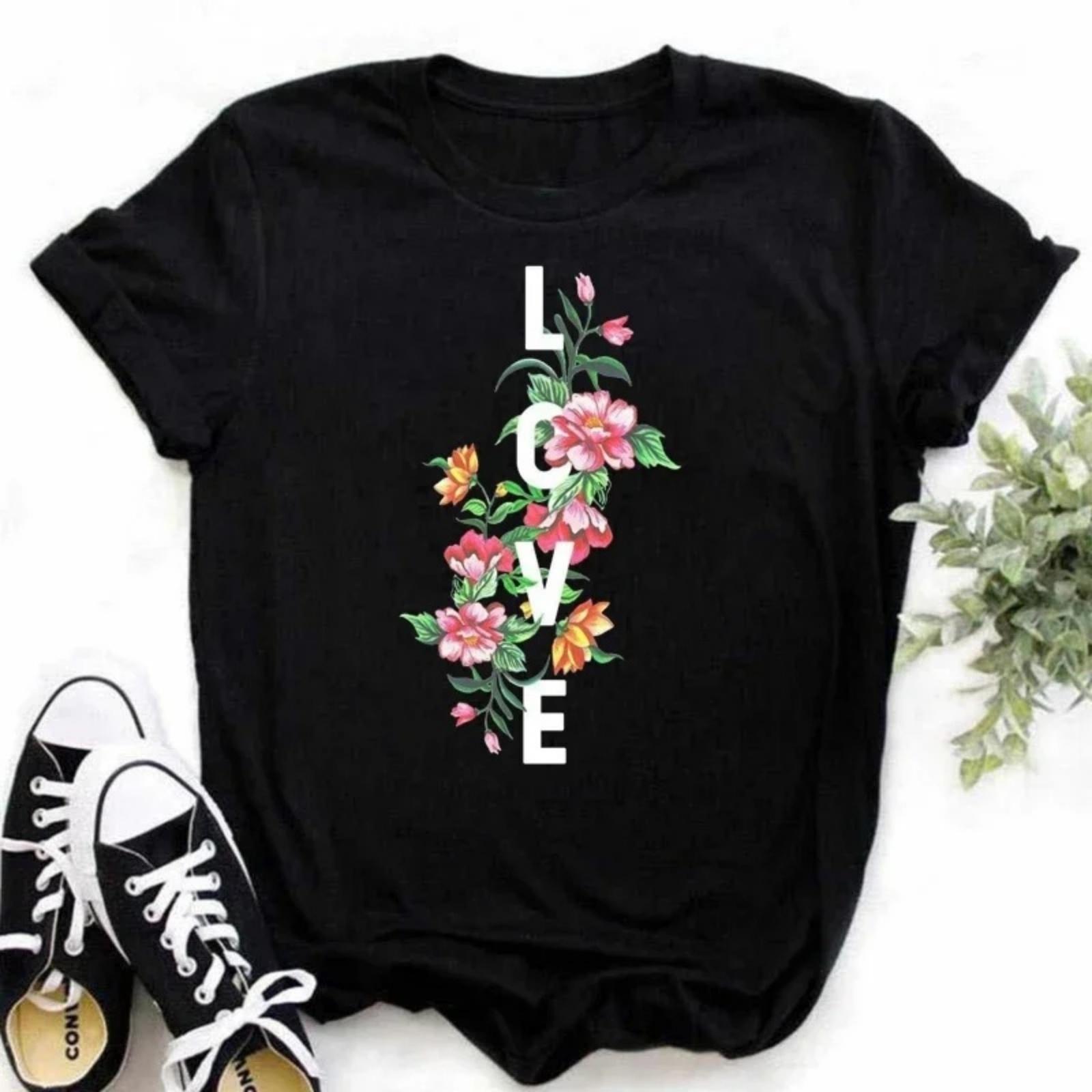 

Cartoon Clothes Short Sleeve Female Tees Valentine Tshirt Women T-shirts Floral Love T Shirt Ladies Fashion Clothing XXXXXL різнокольоровий