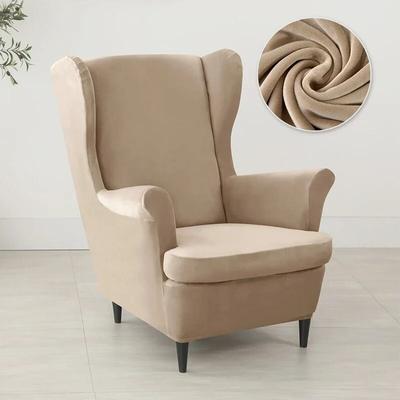 Nordic Solid Color Wing Chair Cover Velvet Stretch Armchair Covers Removable Relax Sofa Slipcovers with Seat Cushion Slipcover