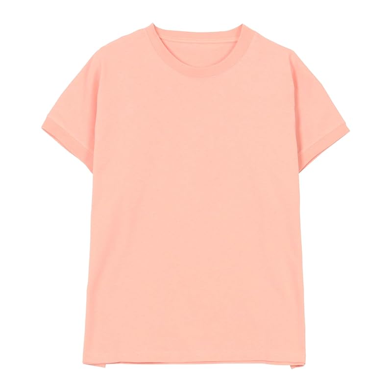 [Kobe Lettuce] T-shirt Ladies Short Sleeve Tops T-shirt Relaxing Body Shape Cover Summer Mock Neck T-shirt [C4819] L Crew Neck Pink