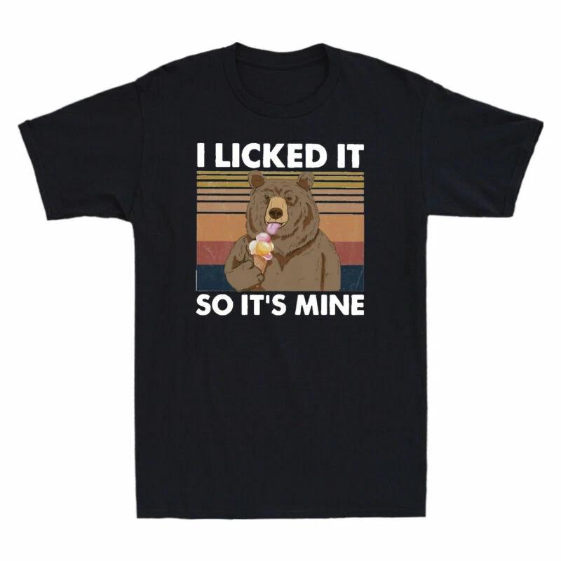 Bear Eat Ice I Licked It So It s Mine Funny Meme Vintage Men s T-Shirt Black Tee XL