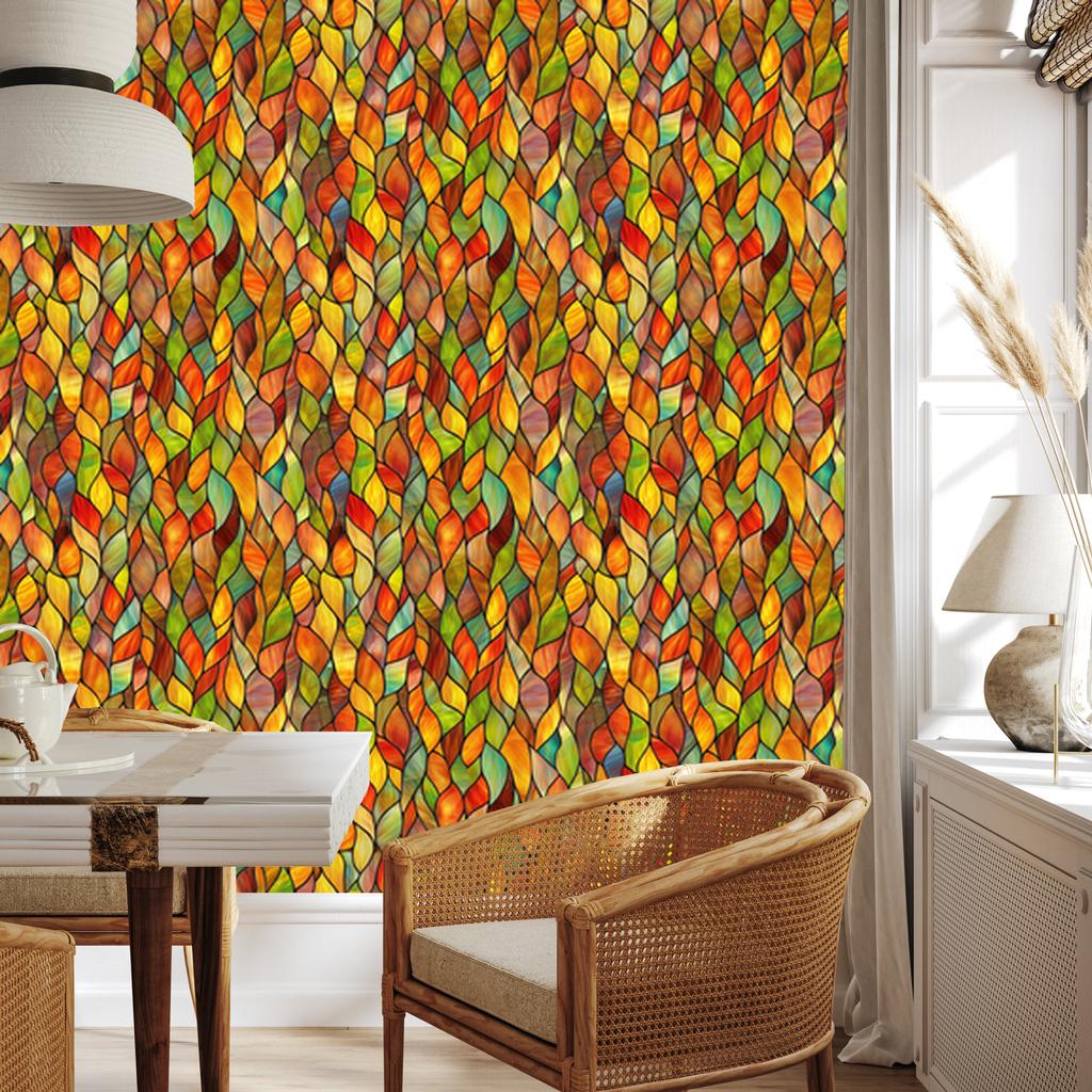Stained Glass Wallpaper Gold, Orange and Yellow for Living Room and Bedroom 50x1000
