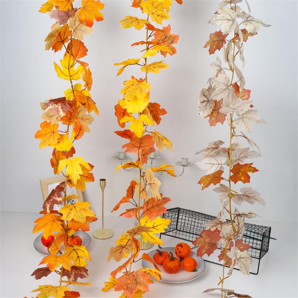 2Pcs Artificial Autumn Fall Maple Leaf Garland Artificial Maple Leaf Vine Garland Fall Leaves Decor Garland for Home Garden