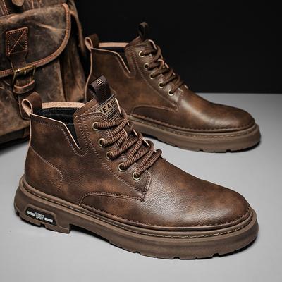 New Business Ankle Boot for Men Casual Flat Designer Shoes Lace Up Fashion Leather Boots Winter Antiskid High Top Tooling Boots
