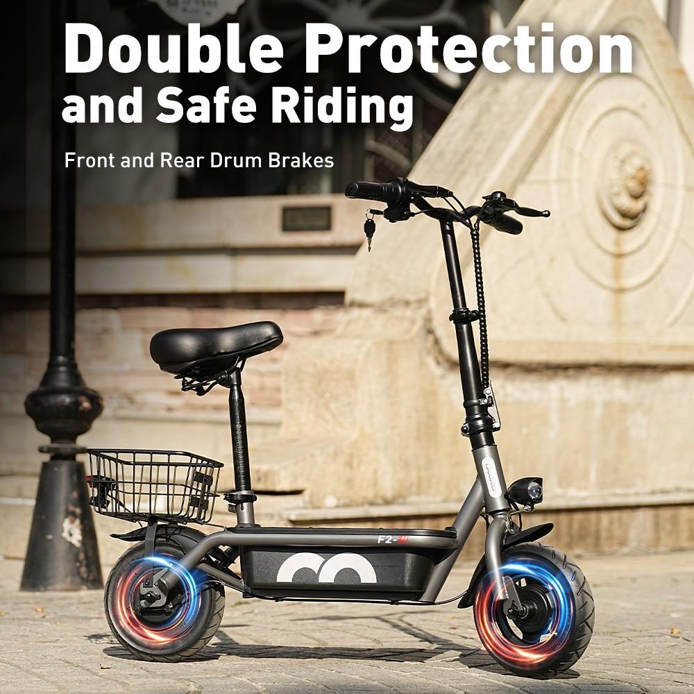 iScooter F2 Electric Scooter with Seat & Rear Basket, 500W Motor, 36V 7.8Ah Battery, 10 inch Tires, 30km/h Max Speed, 30km Range