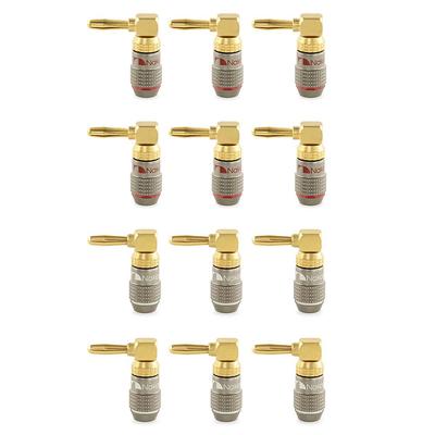 Nakamichi FanLock Excel Series 24k Gold Plated Right Angle Banana Plugs 10 AWG 18 AWG Gauge Size 4mm for Speaker Amplifier Stereo Home Theater Radio